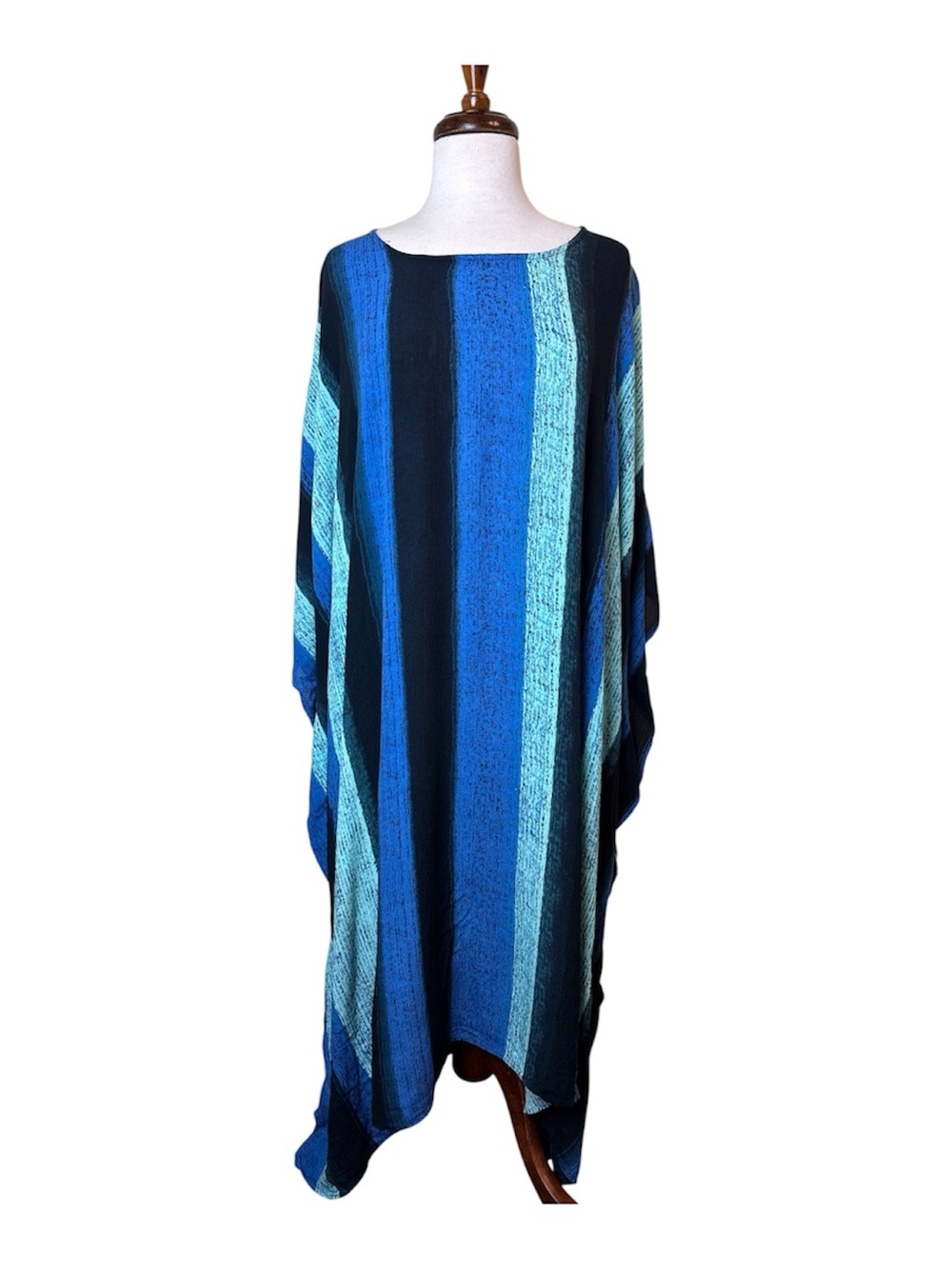 Expressions Striped Blue Swim Cover-Up Kaftan One Size Fit All Beach Bohemian